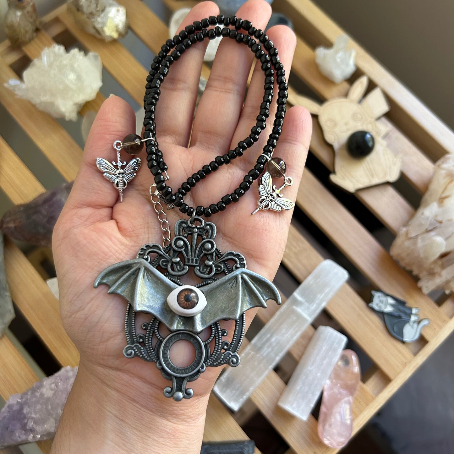 Creepy Bat Eye Beaded Necklace