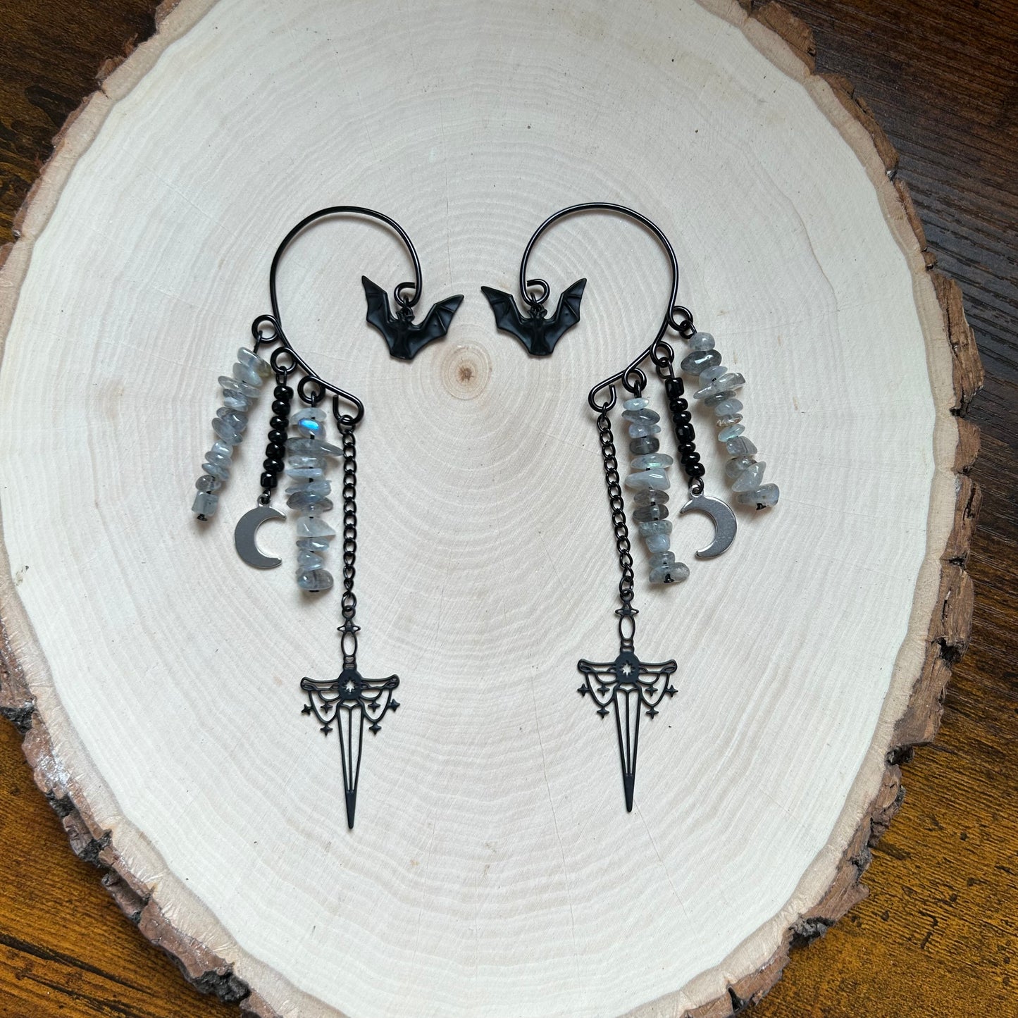 Midnight Labradorite Bat Ear Cuffs