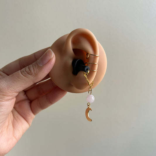 Gold Rose Quartz Moon Earplug Ear Cuffs