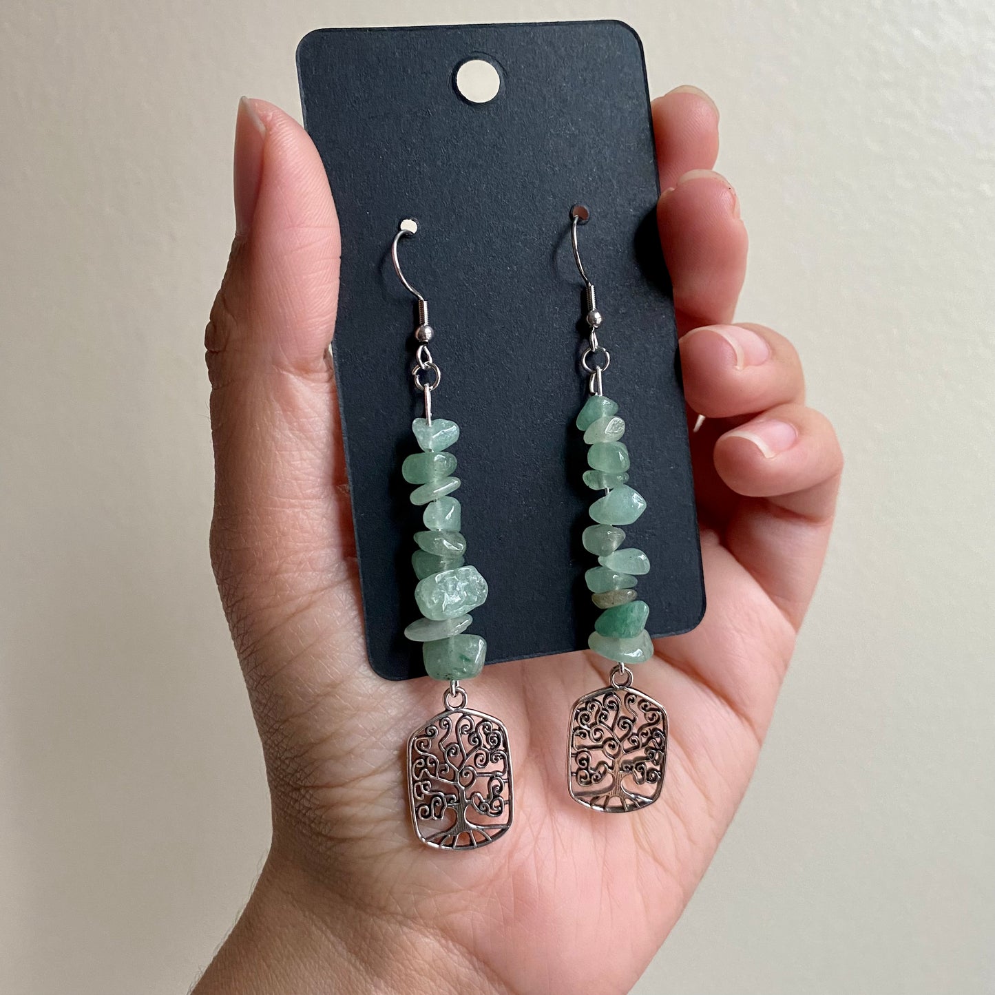 Green Aventurine Tree Earrings