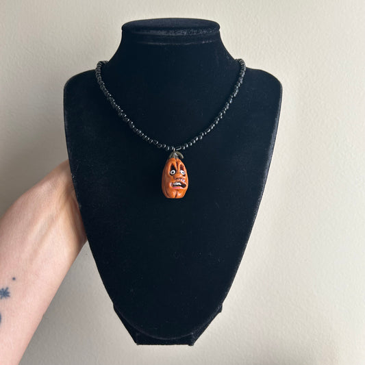Scared Pumpkin Beaded Necklace