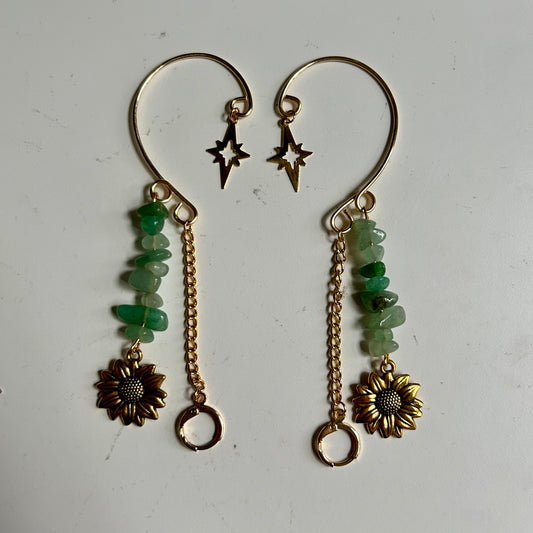 Green Aventurine Sunflower LOOP Earplug Ear Cuffs *LOOPS NOT INCLUDED *