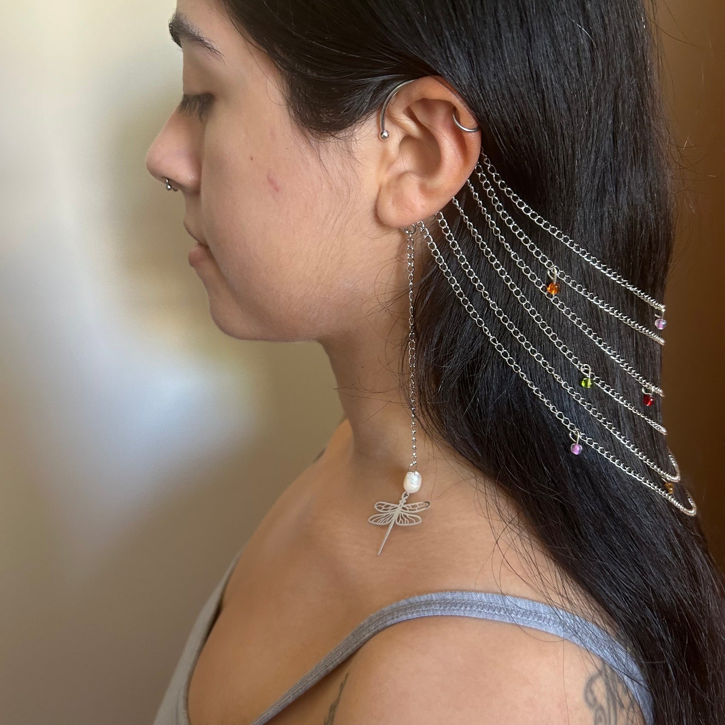 Rainbow Dragonfly Veil Ear Cuffs