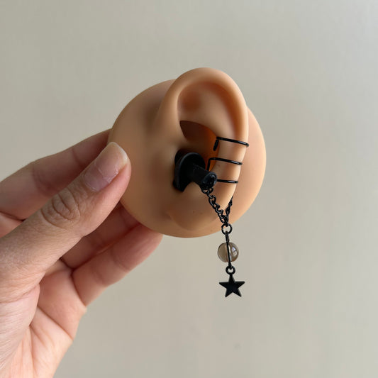 Black Smokey Quartz Earplug Ear Cuffs