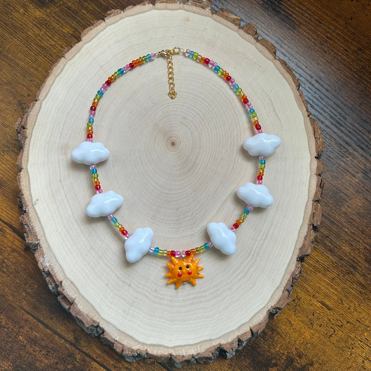 Quirky Rainbow Sun Beaded Necklace