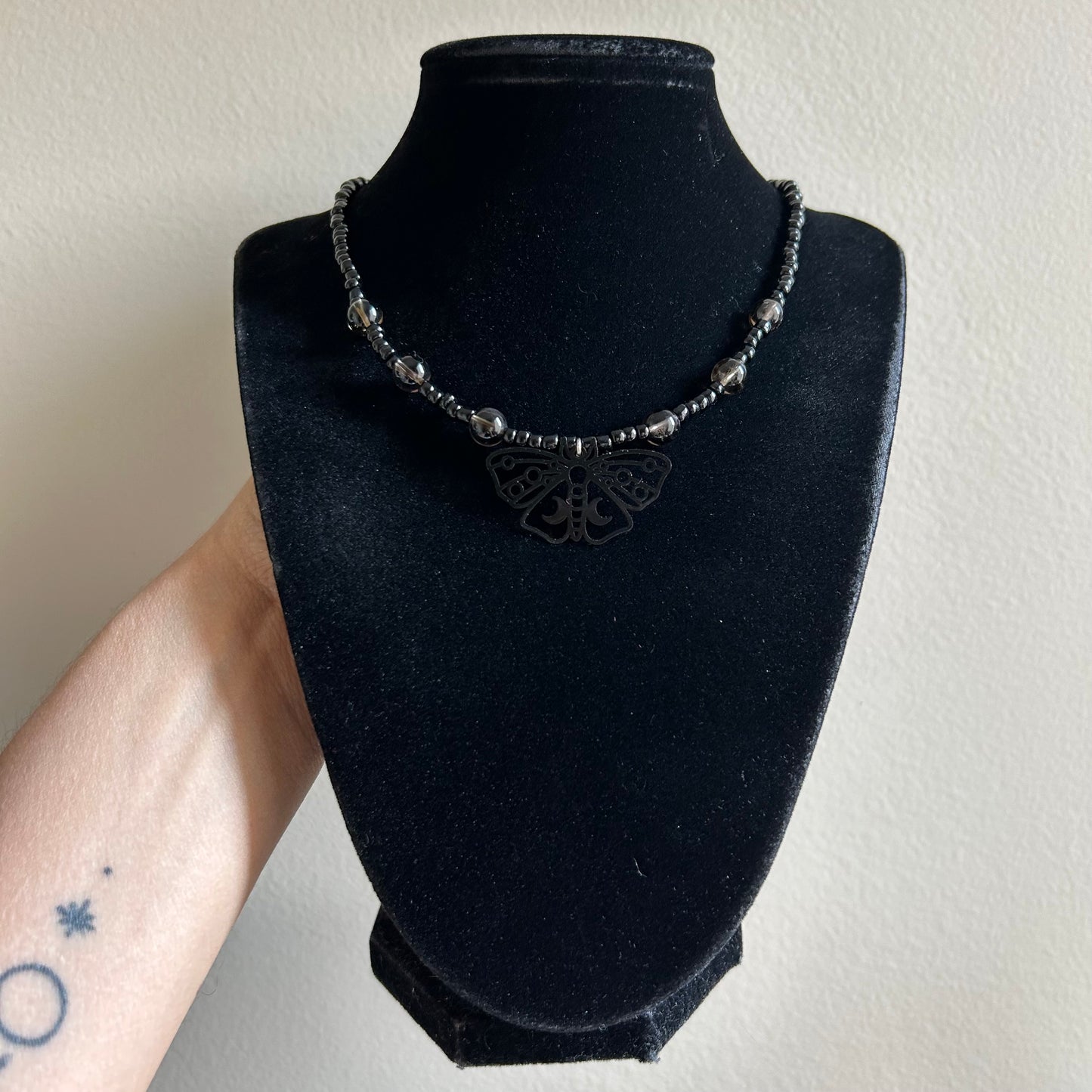 Smokey Quartz Moth Beaded Necklace