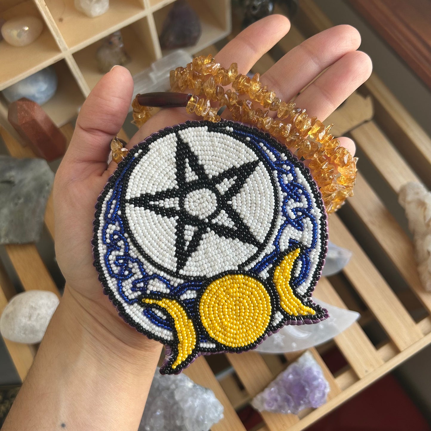 Triple Goddess Pentacle Beaded Rosette