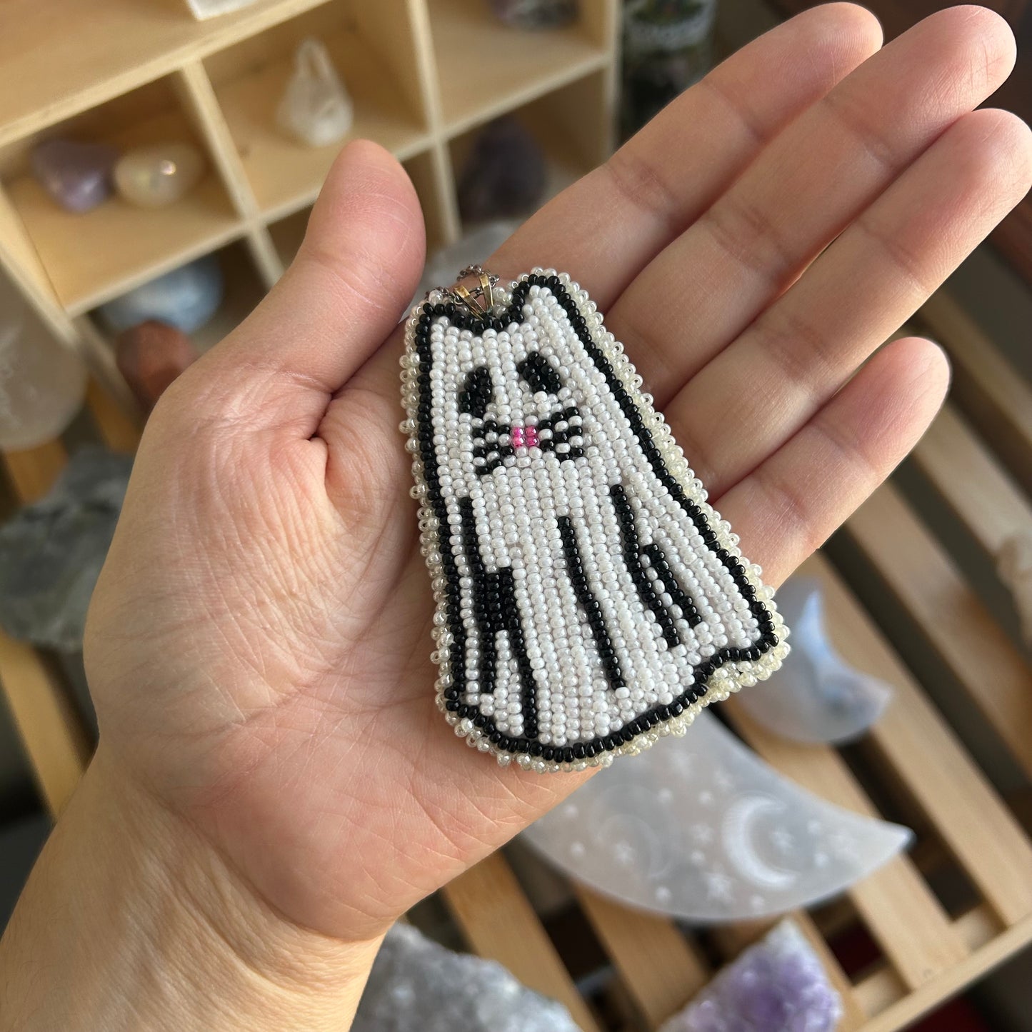 Beaded Cat Ghost Necklace