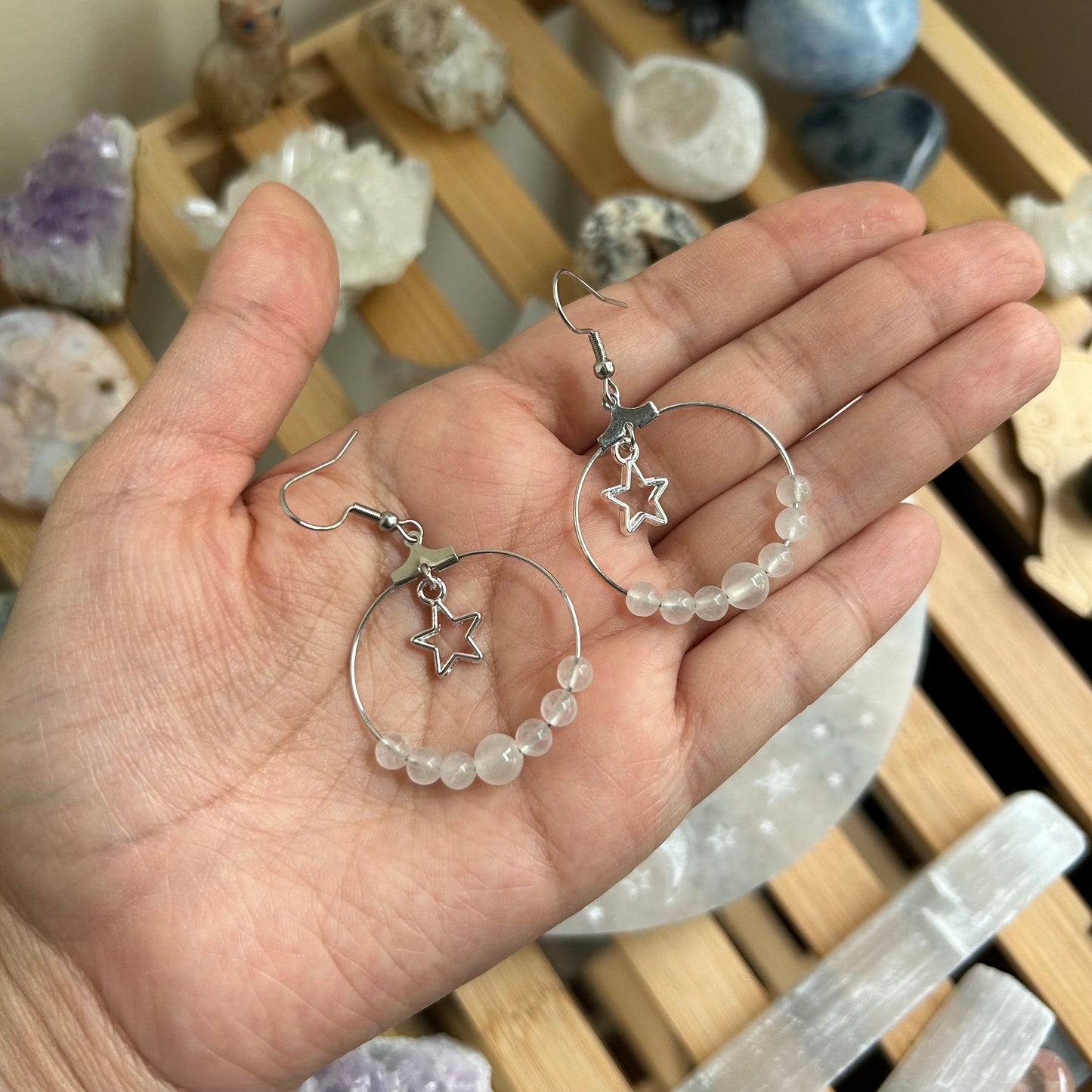 Clear Quartz and Selenite Hoop Earrings