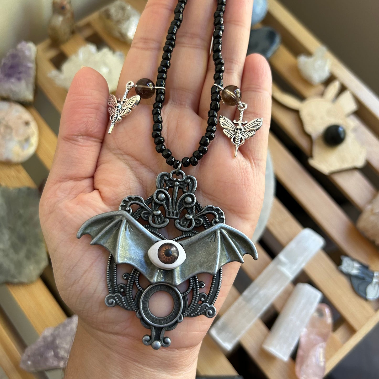 Creepy Bat Eye Beaded Necklace