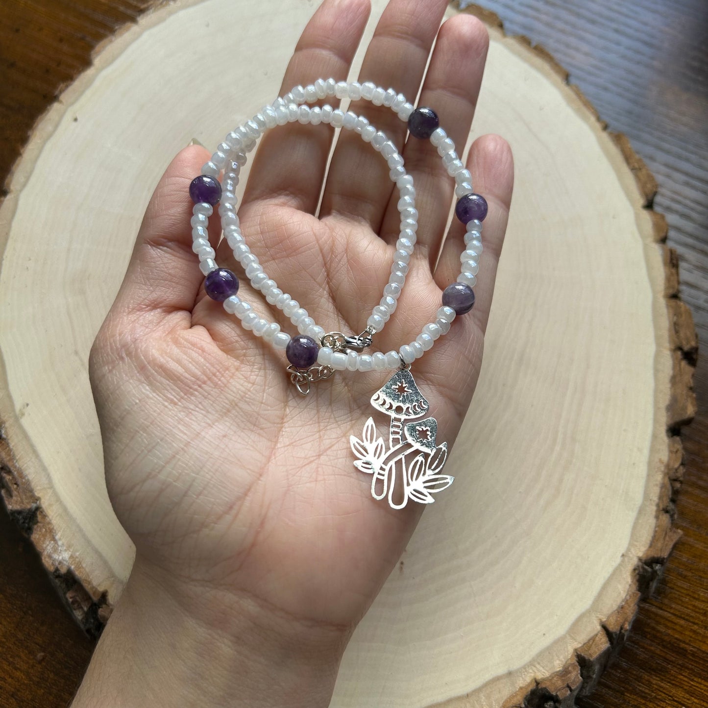 Moon Shroom Beaded Necklace