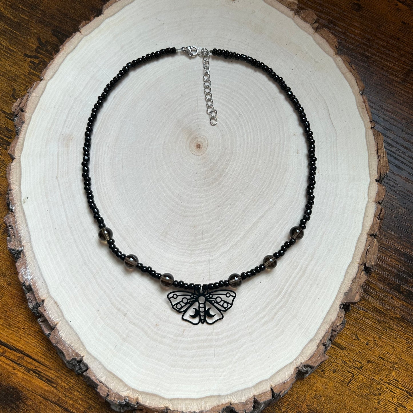 Smokey Quartz Moth Beaded Necklace