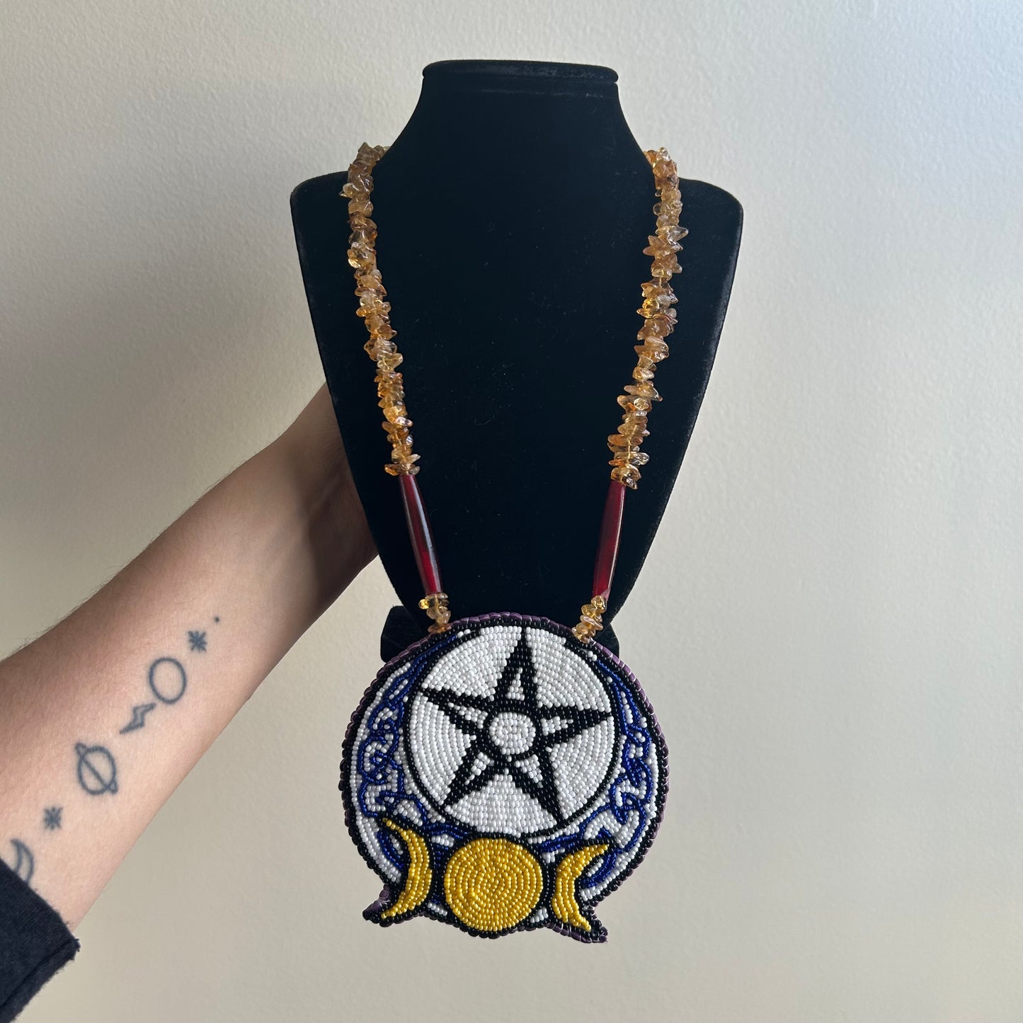 Triple Goddess Pentacle Beaded Rosette