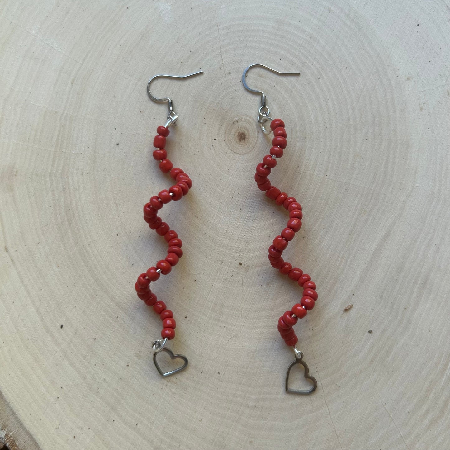 Red Heart Curly Earrings