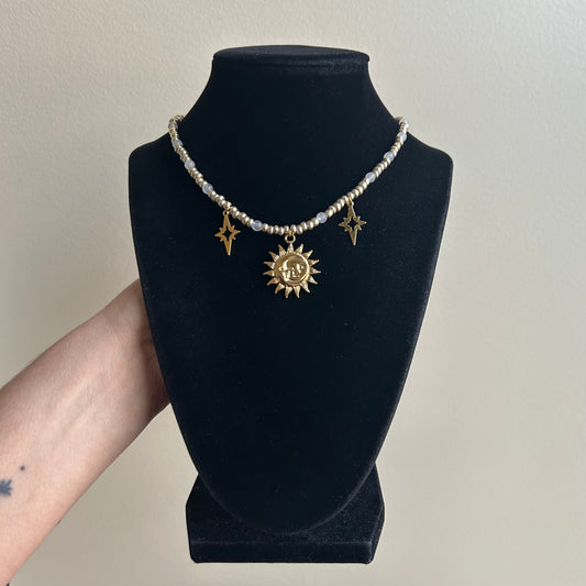 Golden Moon & Sun Quartz Beaded Necklace