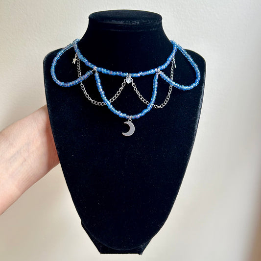 Blue Moon Beaded Choker