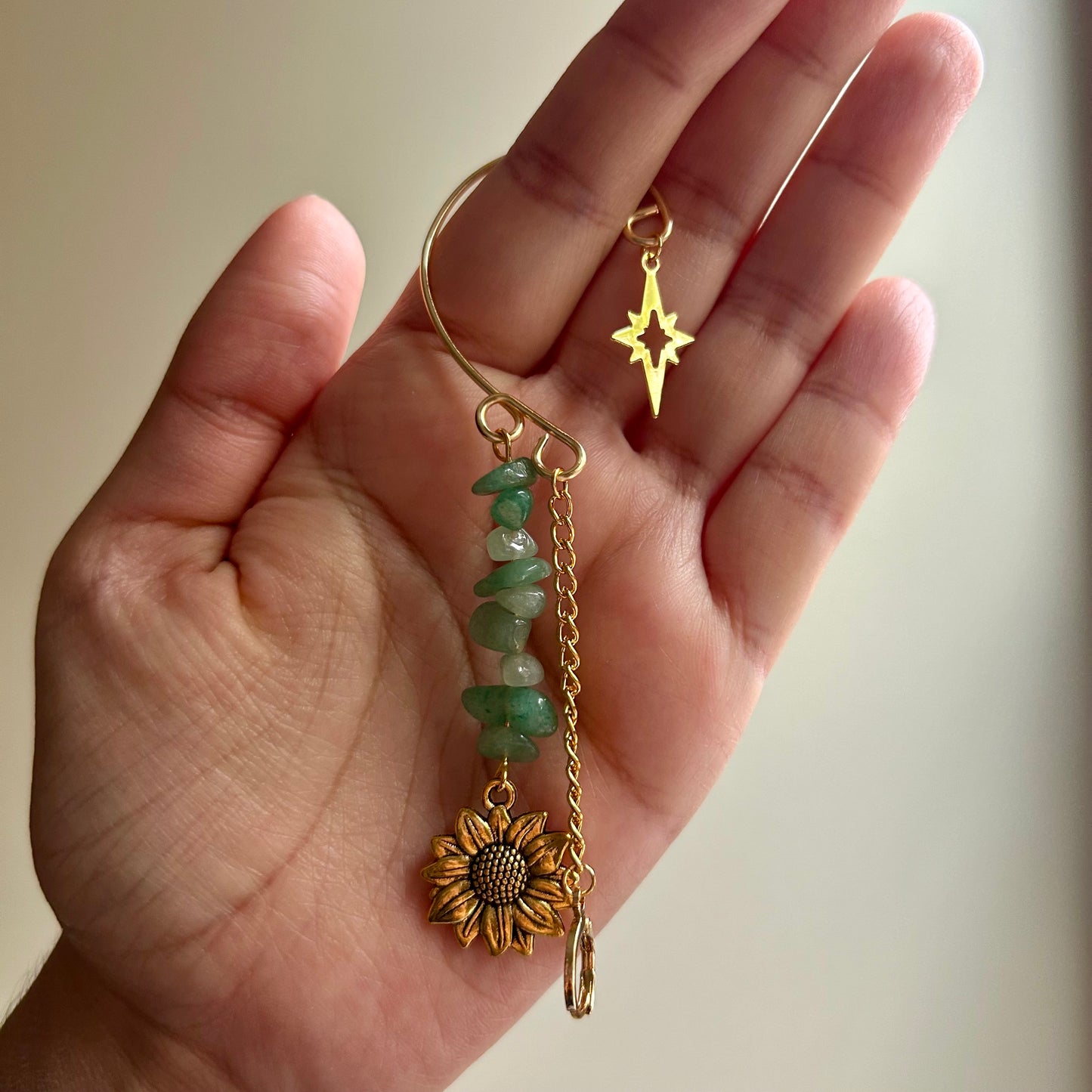 Green Aventurine Sunflower LOOP Earplug Ear Cuffs *LOOPS NOT INCLUDED *