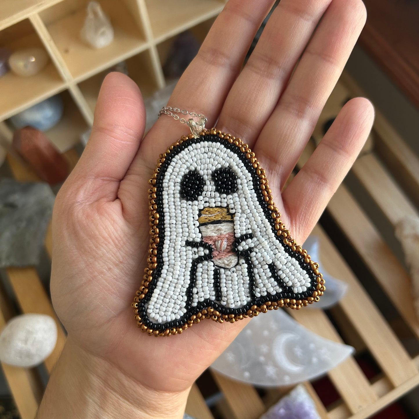 Beaded Coffee Ghost Necklace