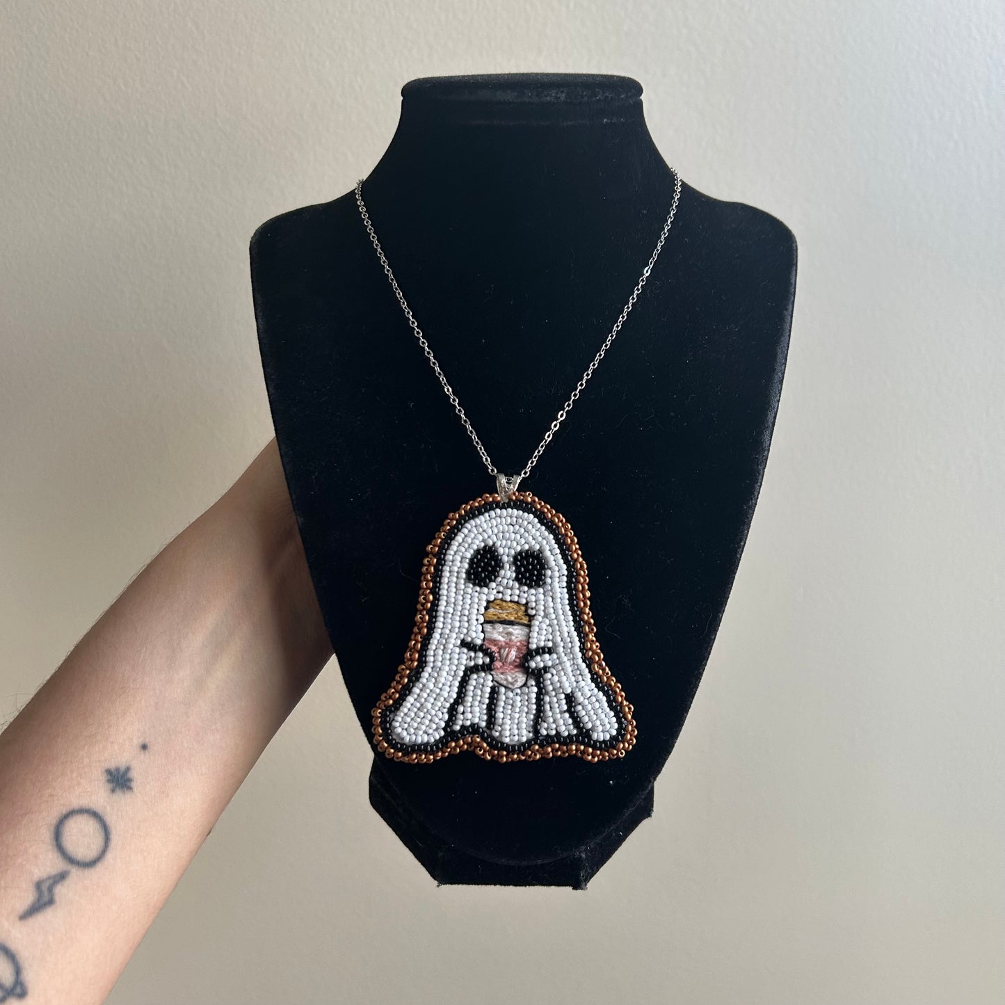 Beaded Coffee Ghost Necklace