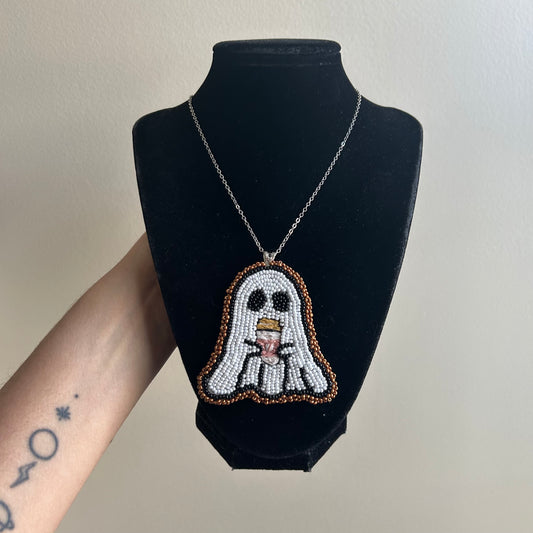 Beaded Coffee Ghost Necklace