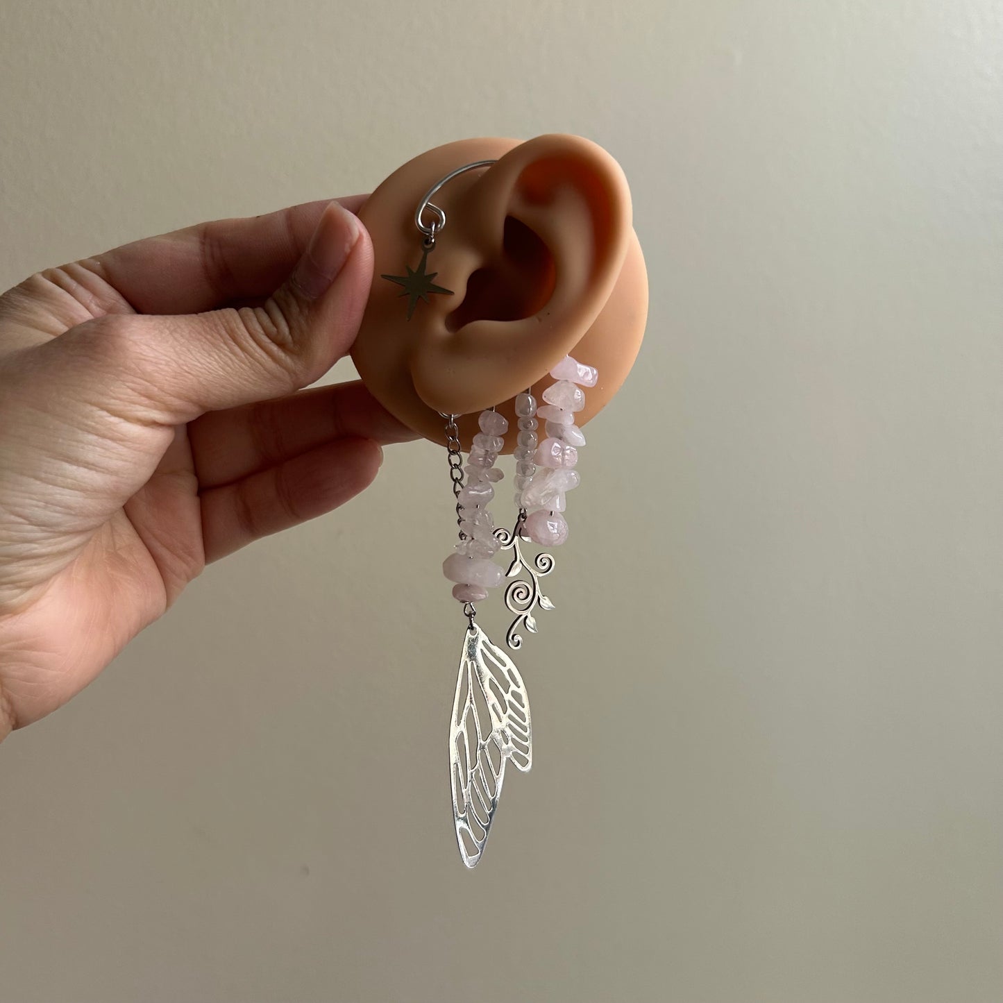 Rose Quartz Butterfly Wing Ear Cuffs