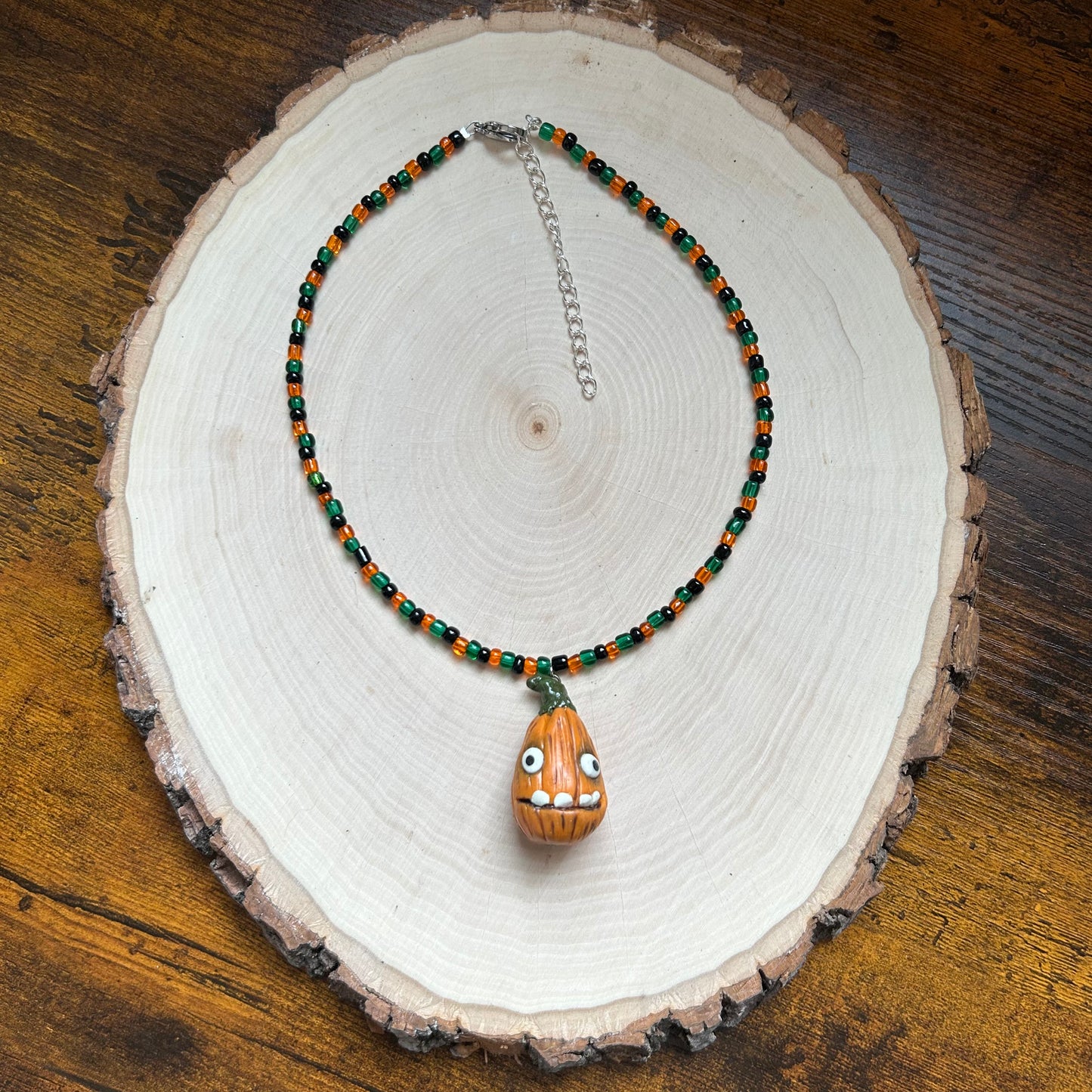Toothy Pumpkin Beaded Necklace