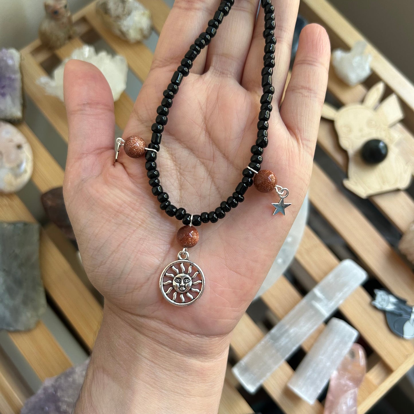 Goldstone Sun Beaded Necklace