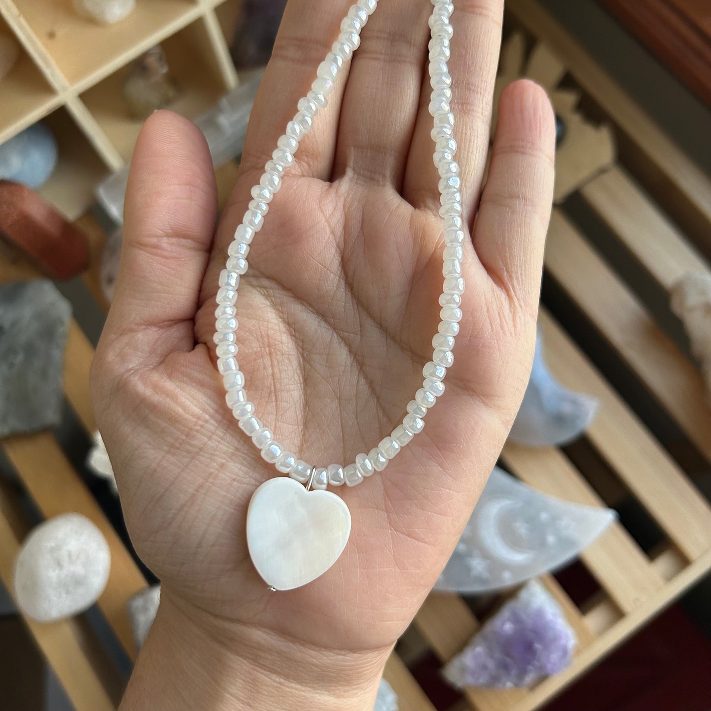 Mother of Pearl Heart Beaded Necklace