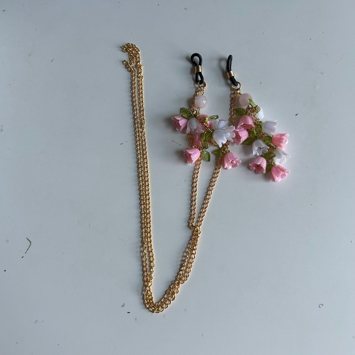 Rose Quartz Bell Flower Glasses Chain