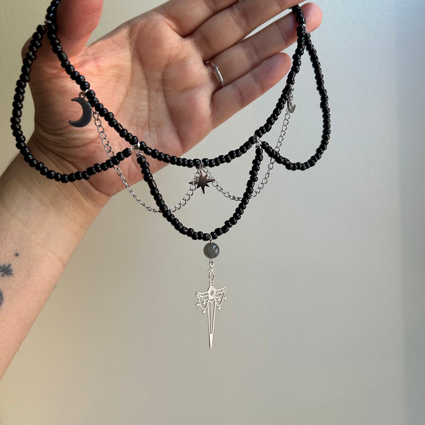 Celestial Labradorite Sword Beaded Choker