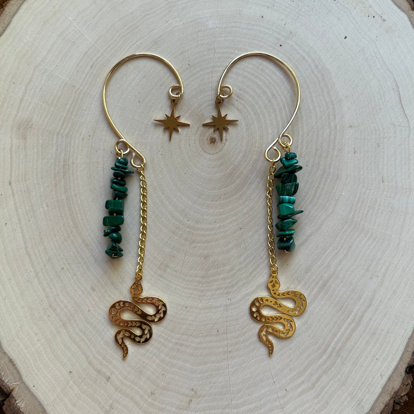 Gold Malachite Snake Ear Cuff