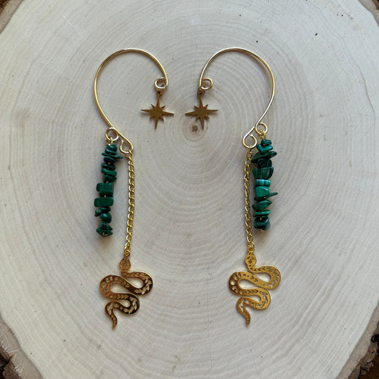Gold Malachite Snake Ear Cuff