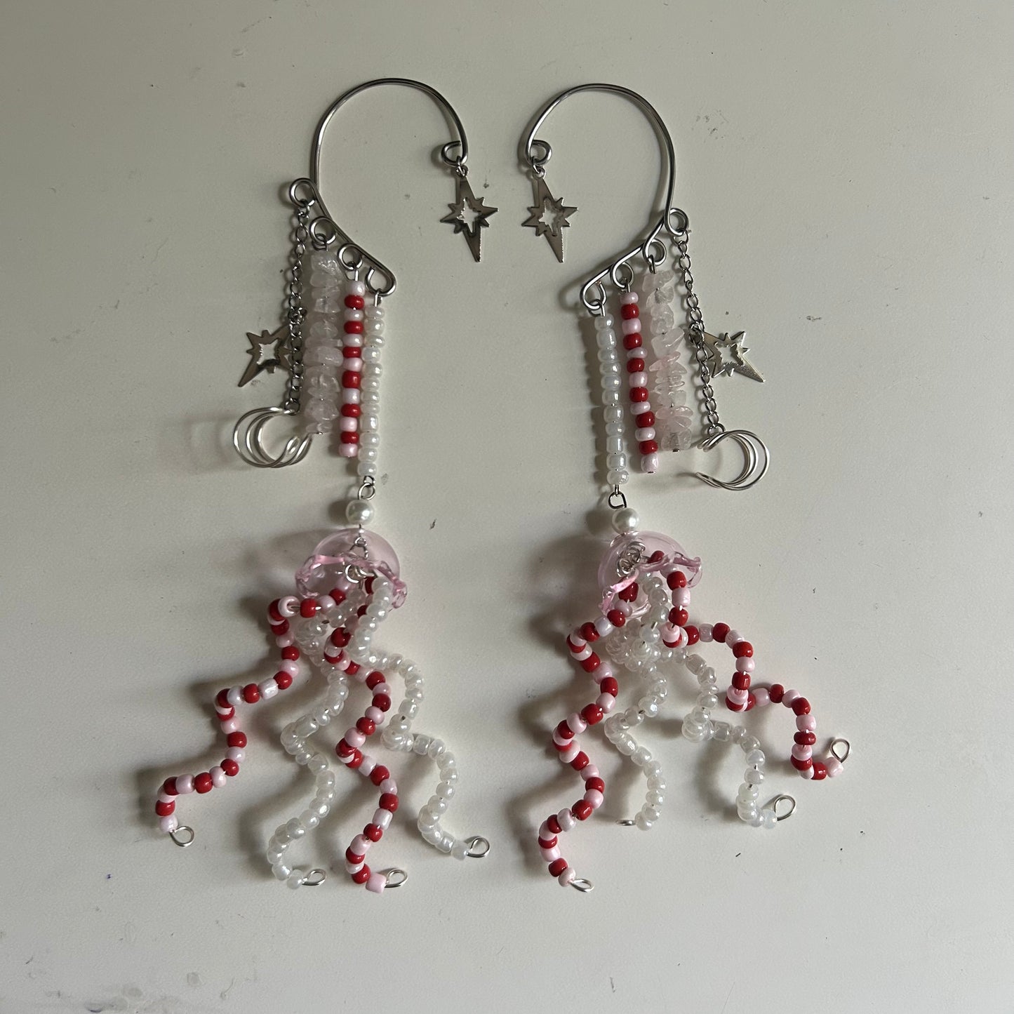 Pink and Red Jellyfish Ear Cuffs