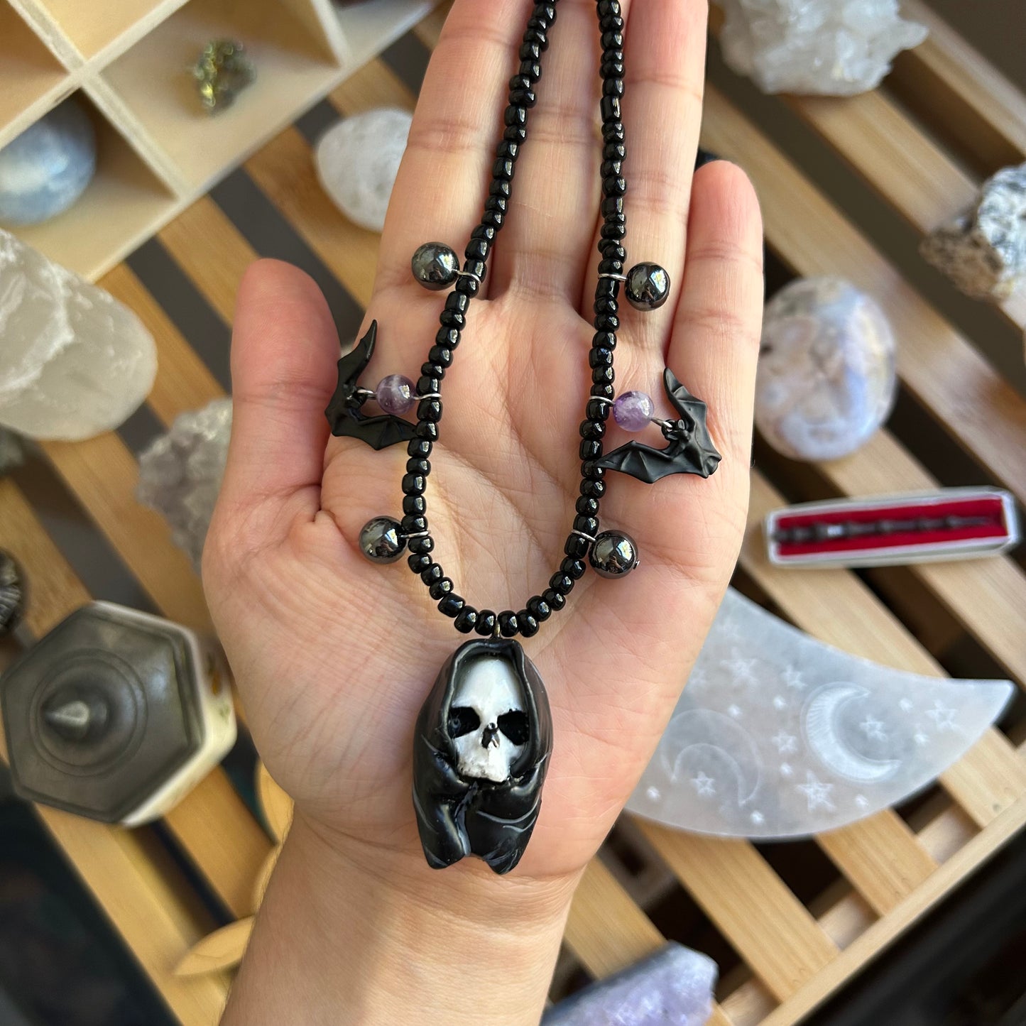Batty Grim Reaper Beaded Necklace