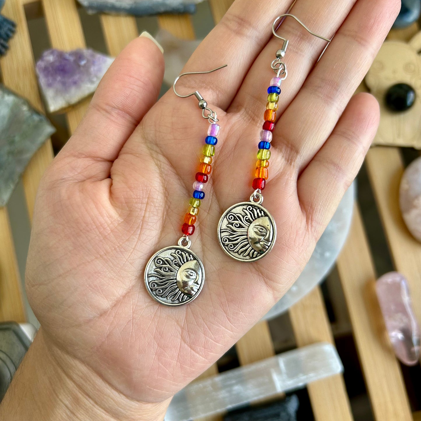 Rainbow Sun Beaded Earrings