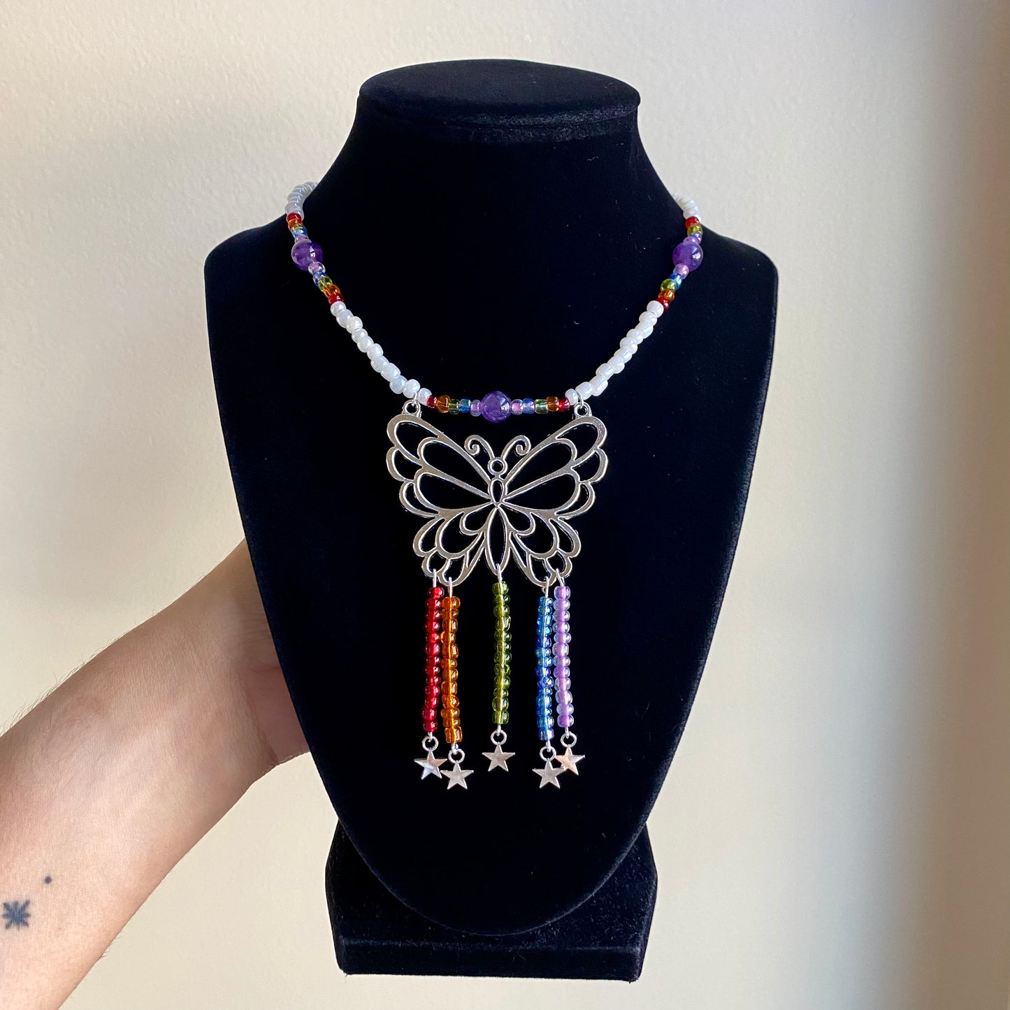 Rainbow Butterfly Beaded Necklace