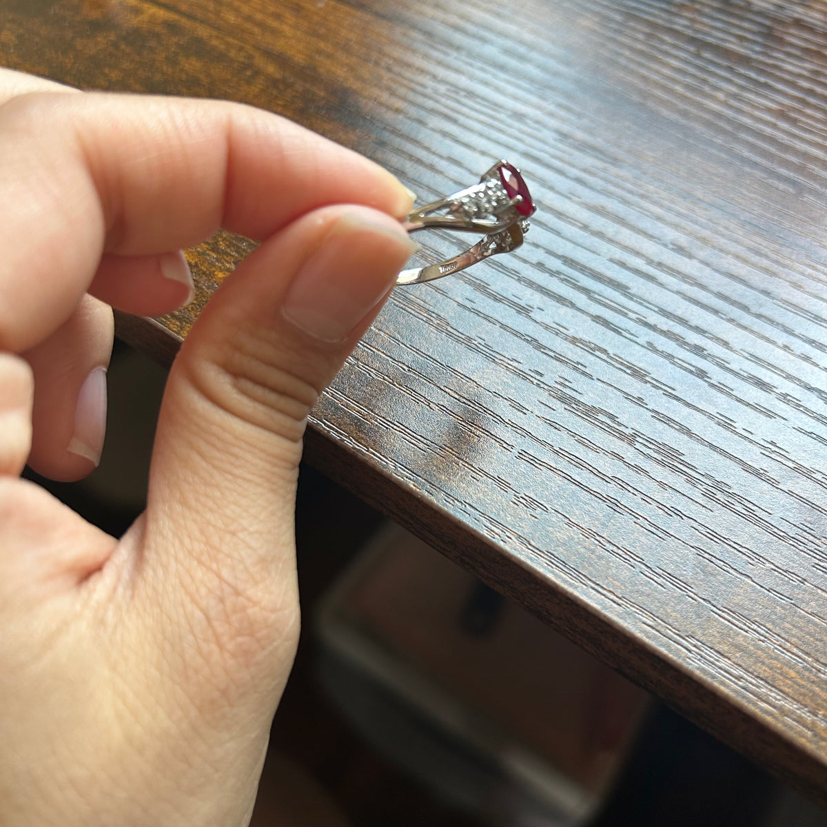 18KGP Ruby and Rhinestone Ring Size US 8.75