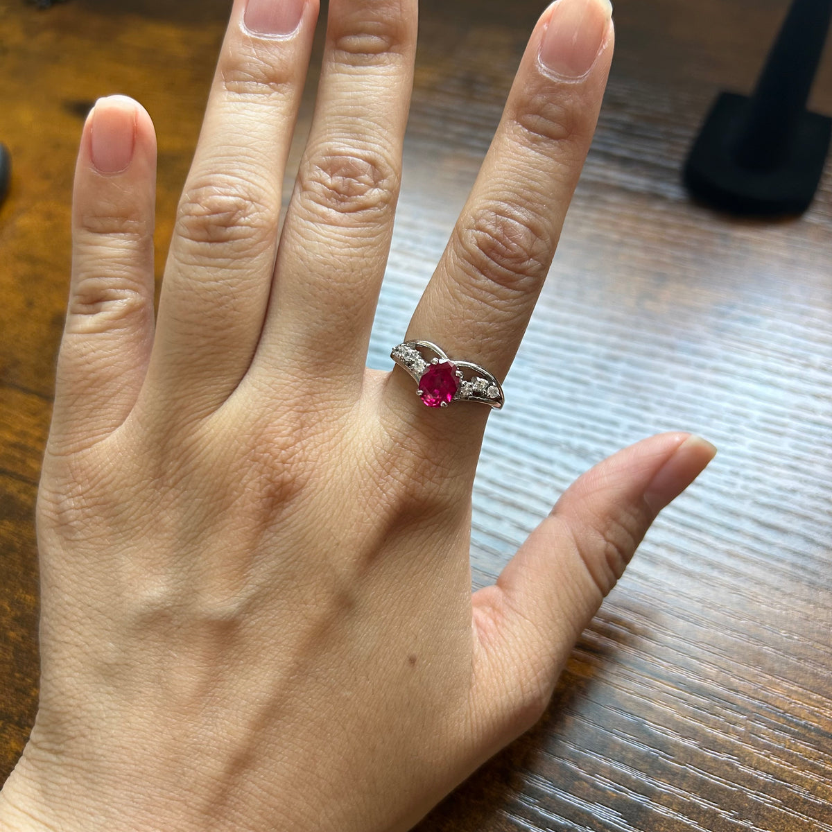 18KGP Ruby and Rhinestone Ring Size US 8.75