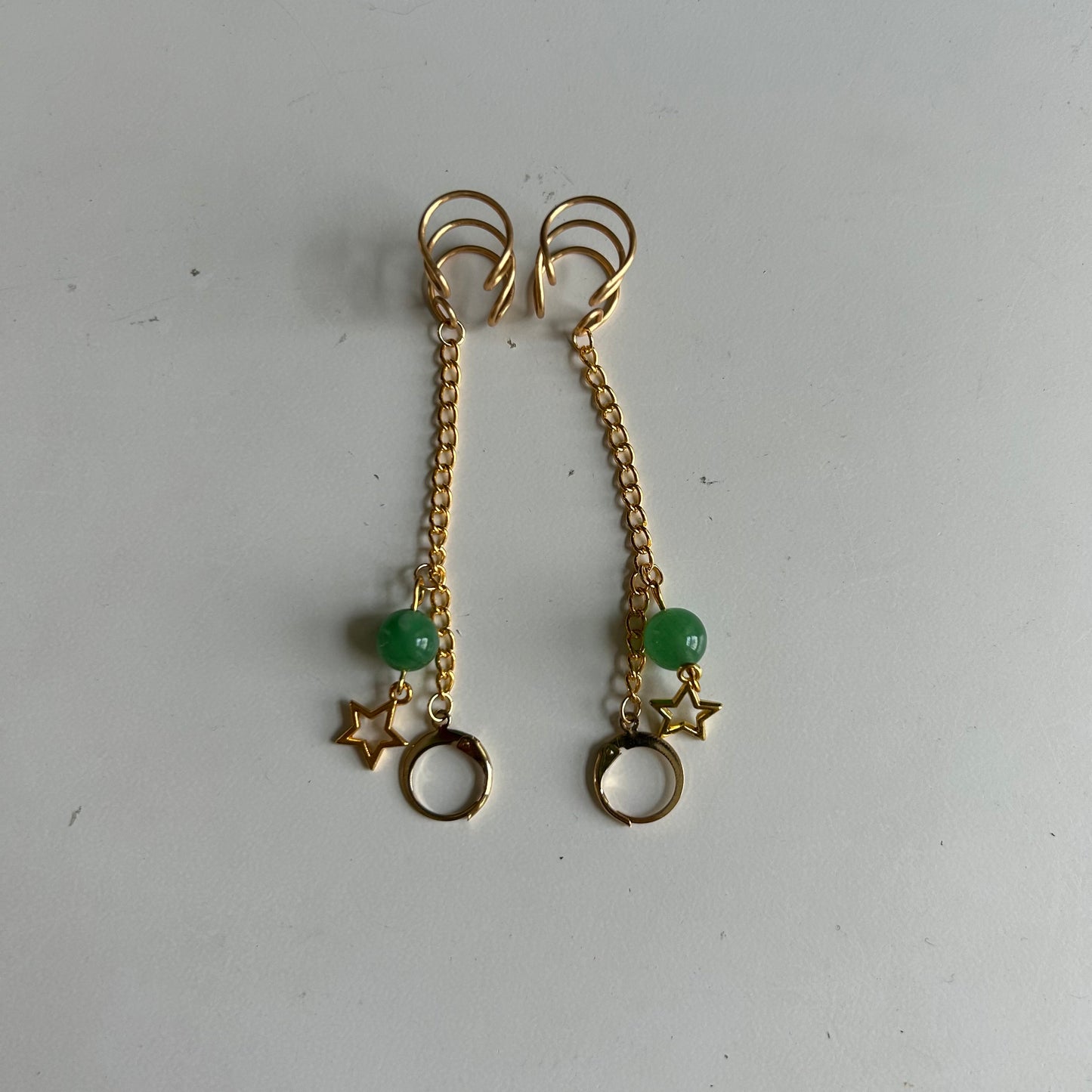 Green Aventurine Star LOOP Ear Cuffs *LOOP EARPLUGS NOT INCLUDED*