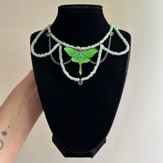 Luna Moth Goddess Beaded Necklace