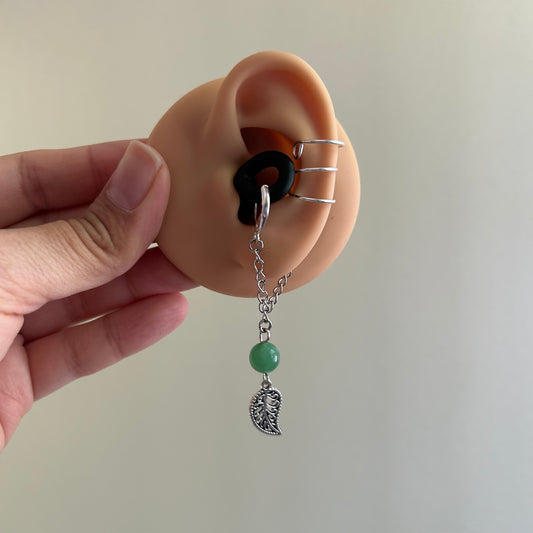 Green Aventurine Leaf LOOP Ear Plug Ear Cuffs *LOOPS NOT INCLUDED*