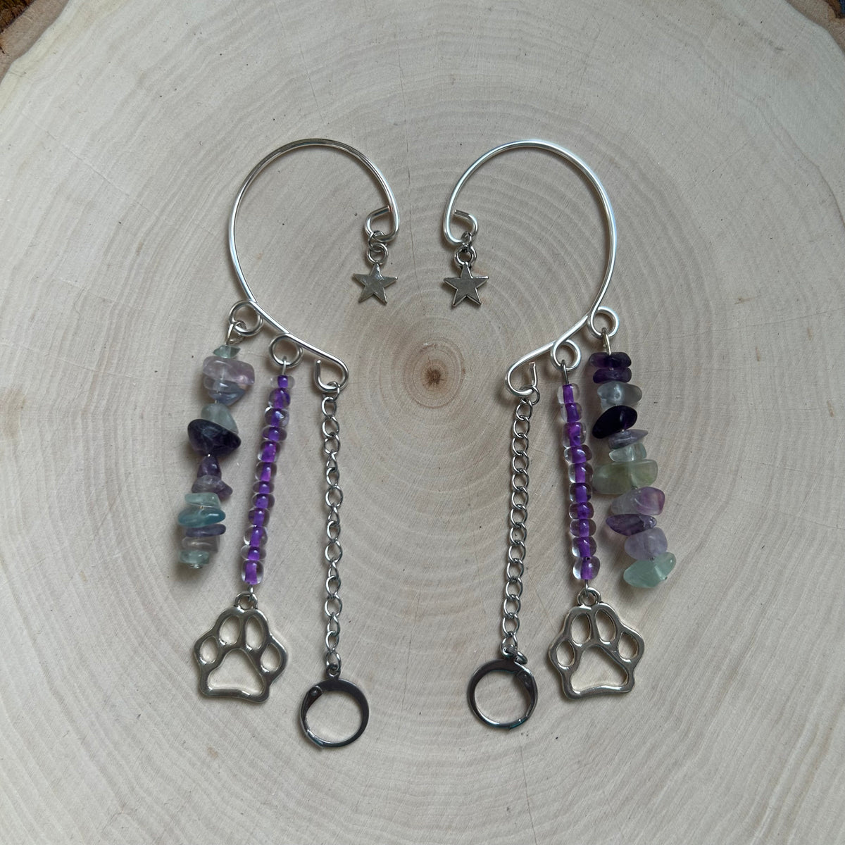 Fluorite Paw Print LOOP Earplug Ear Cuffs *LOOPS NOT INCLUDED*
