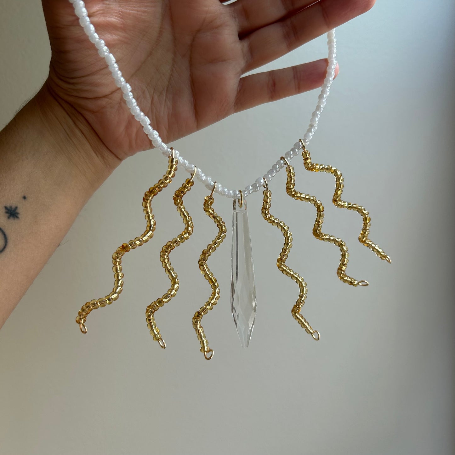 Gold Curly Beaded Necklace