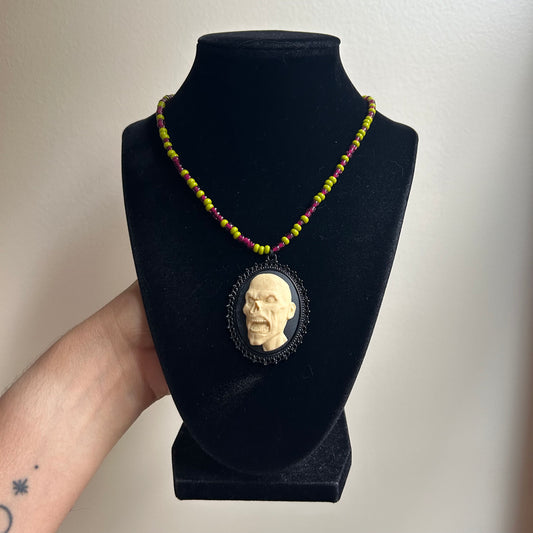 Zombie Cameo Beaded Necklace