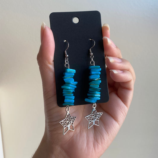 Blue Tree and Star Earrings