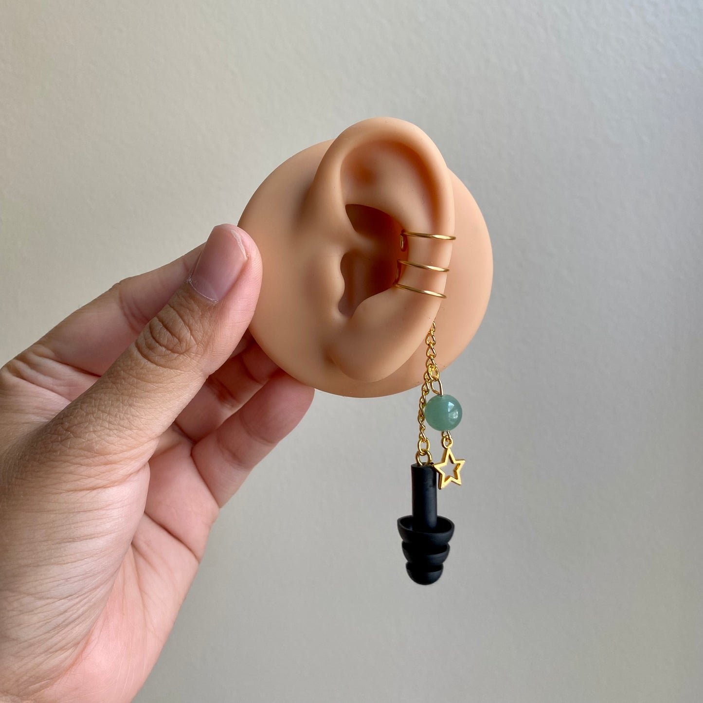 Green Aventurine Star Earplug Ear Cuffs