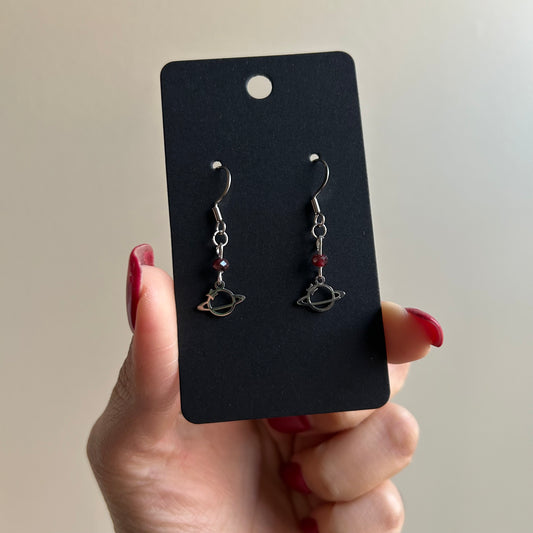 Faceted Garnet Saturn Earrings