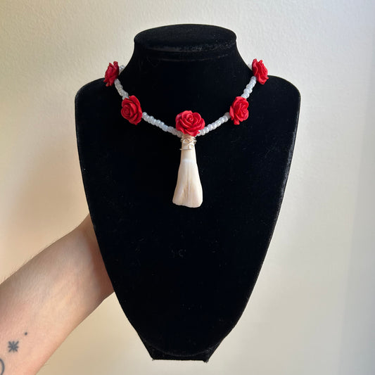 Buffalo Tooth & Rose Beaded Necklace