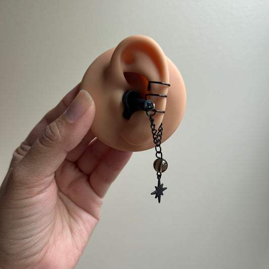 Black Smokey Quartz Earplug Ear Cuffs