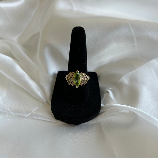 Vintage 14K Yellow Gold Peridot and Diamond Marquise Ring (size US 7)